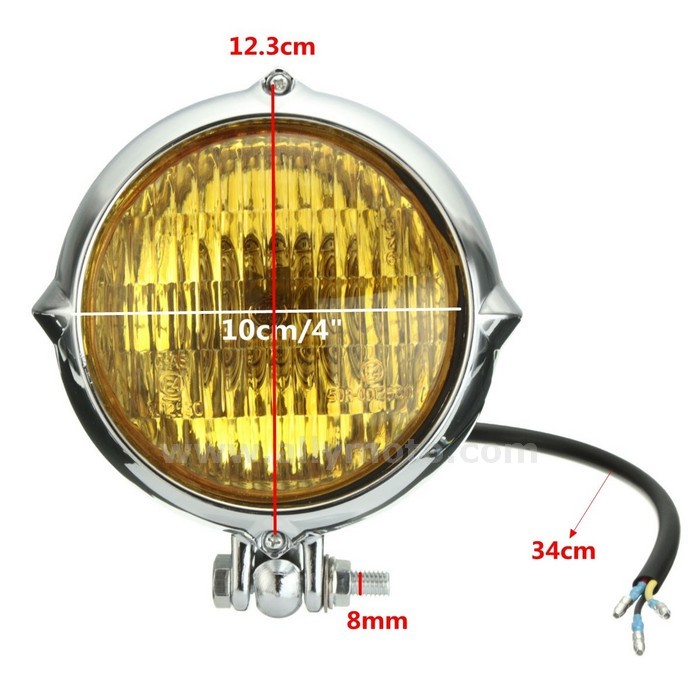 154 Chrome 4 Inch Yellow Light Lamp Headlight Harley Bobber Chopper@4